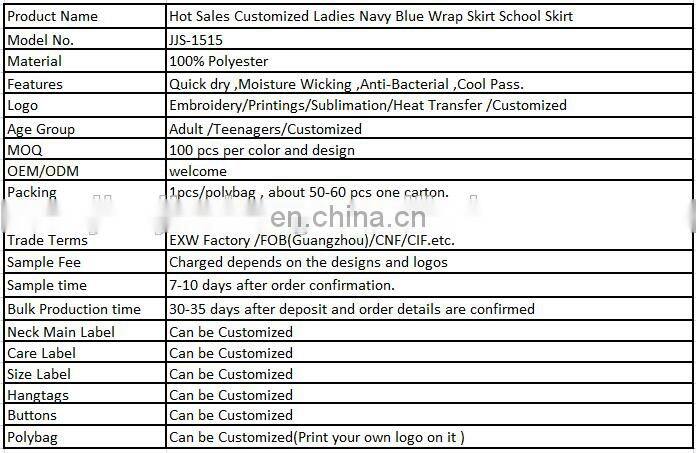 Hot Sales Customized Ladies Navy Blue Wrap Skirt School Skirt