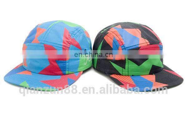 Leather Back Strap Print Pattern Hat Custom Logo 5 Panel Hat Wholesale