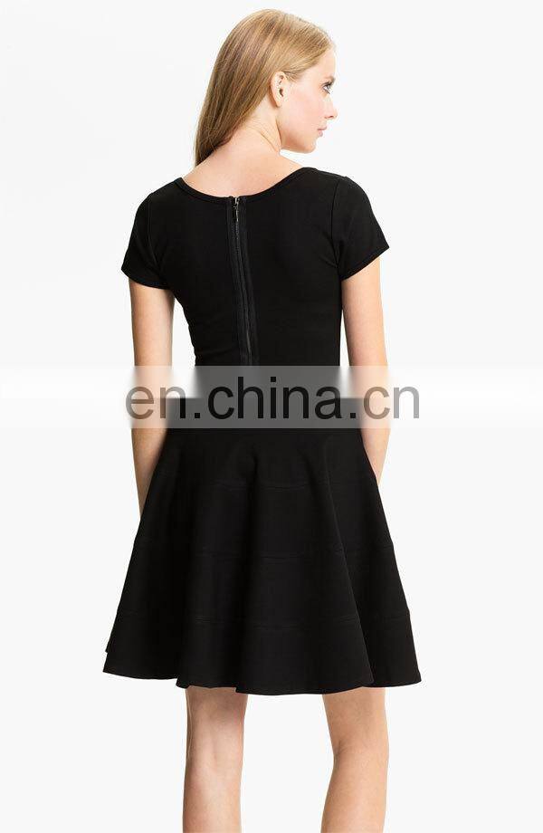 CHEFON Exposed back zipped ponte knit fit and flare new ladies fashion dress 2017 design