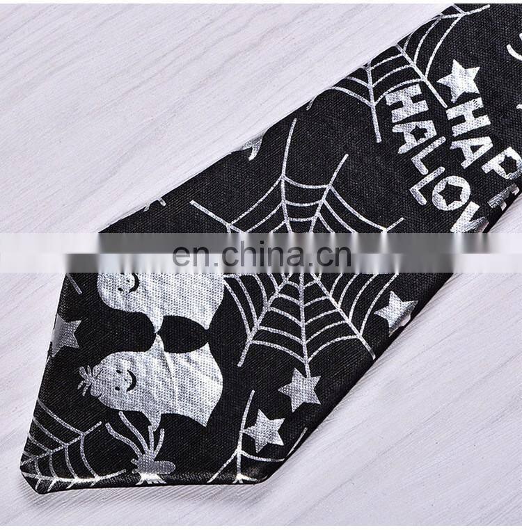 Halloween black ghost spiderweb print funny tie