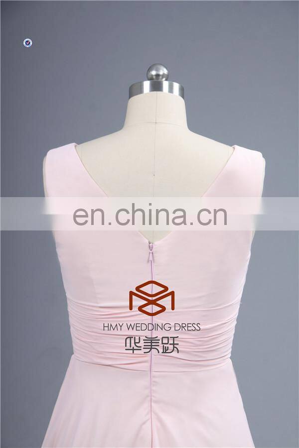 Lovely SHMY-B008 V-Neck and V-Back Knee Length Pink Chiffon Bridesmaid Dress