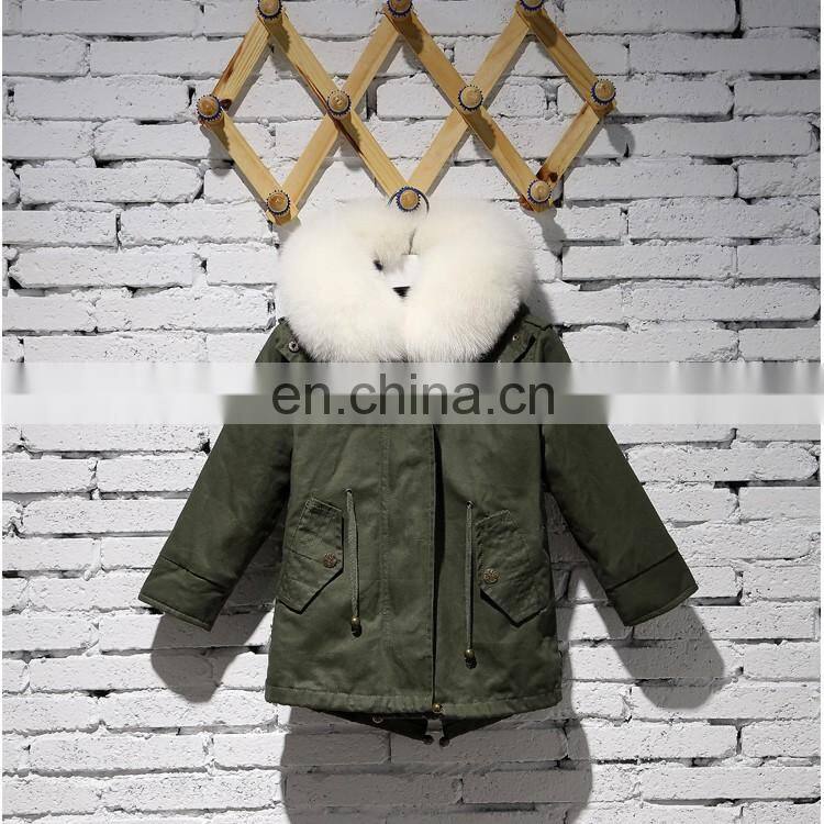 High Quality Wholesale Children Fashionable White Rex Rabbit Fur Lining Winter Coat For Kids
