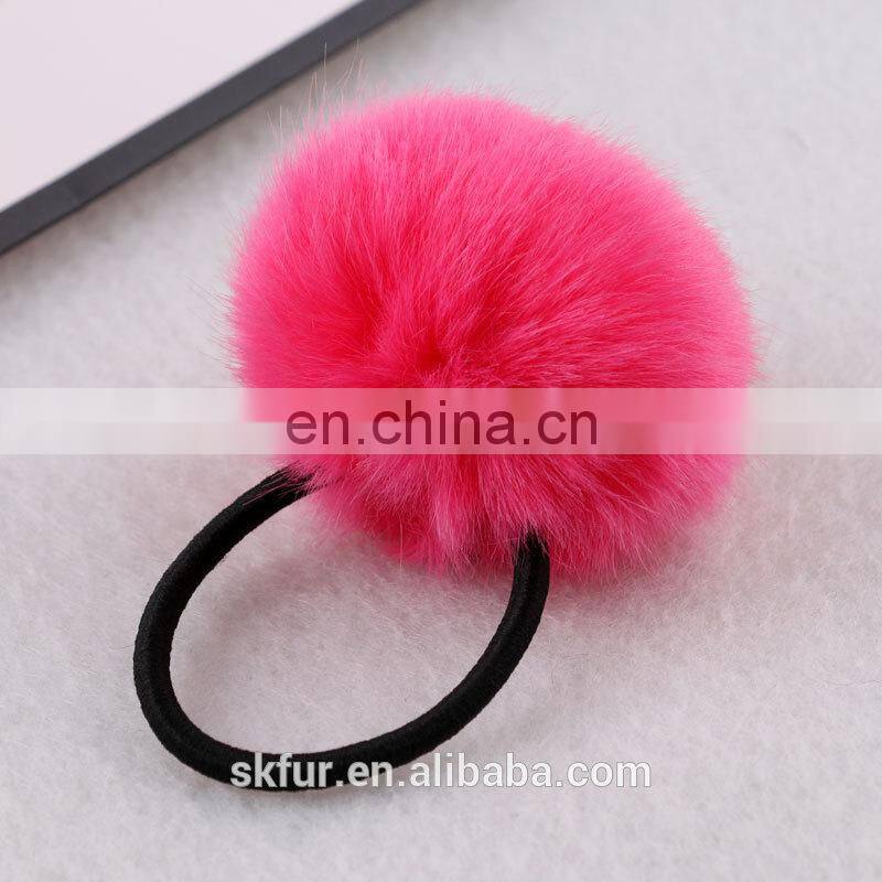 Factory wholesale elastic hair rubber tie with rabbit or faux fur ball for girls and women