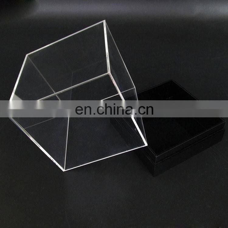 Cube Square Shape Clear Small Acrylic Display Boxes Transparent Plexiglass Perspex Jewellry Display Box With Black Base