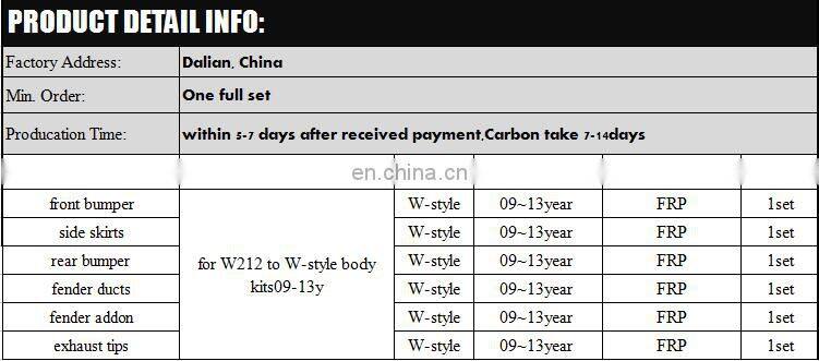 09~13y FRP material W- style W212 body kits for MB E-CLASS w212 car bodykit parts with front bumper rear bumper side skirts