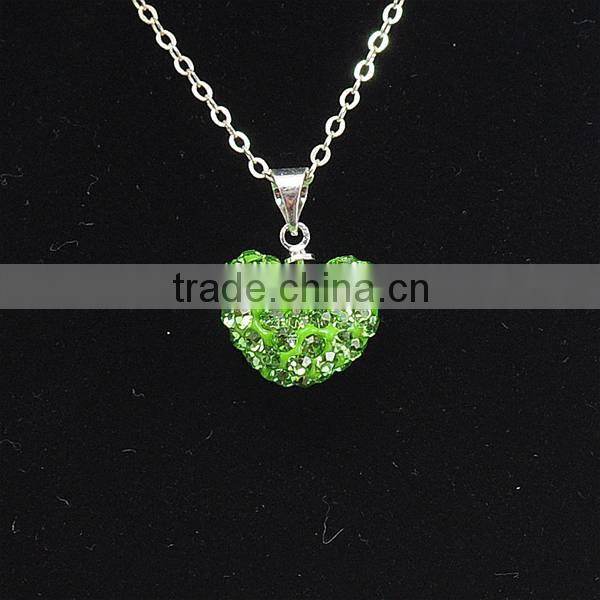 Wholesale Heart Shape New Arrival Double Colors White and Purple Crystal Clay Shamballa With Silver Chains Necklace