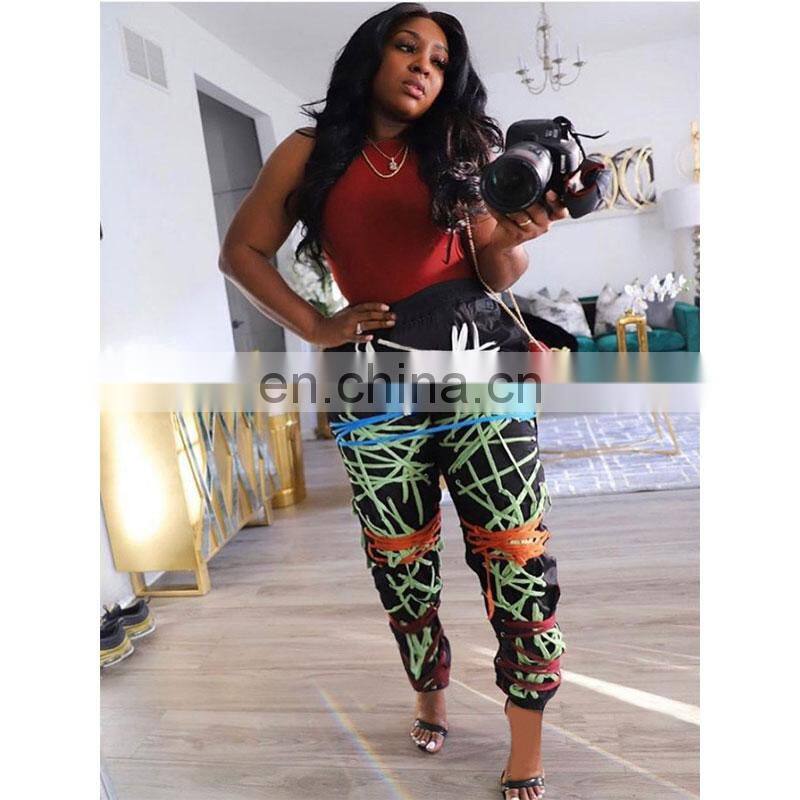 Clothing wholesale custom LOGO high waist slimming casual sports printing contrast color pants fashion trend women's trousers