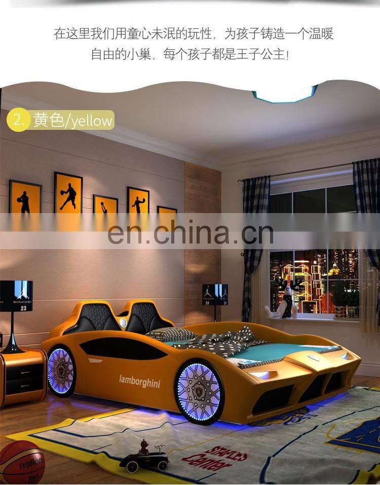 2021New leather bed princess LED light children bed Cute race car bed
