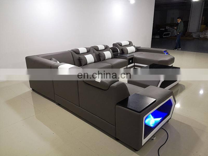 modern white leather sectional sofa set furniture coffee table tv stand sofa living room furniture with led light
