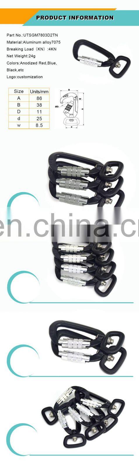 Safety spring carabiner hook for dog leashes, hiking carabiner,wholesale camping sling swivel lock carabiner hook with twist loc