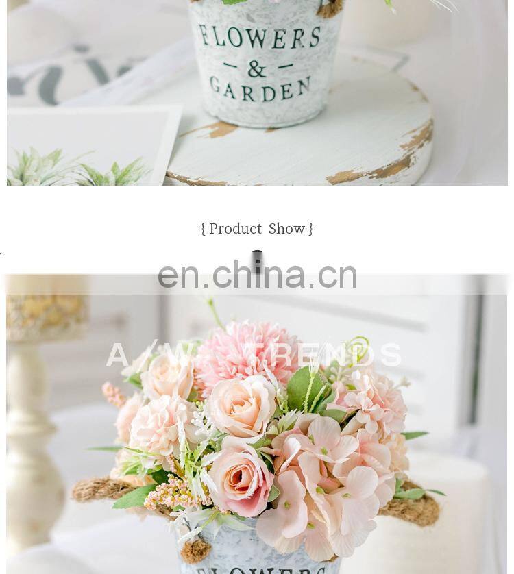 Wedding Decoration Faux Plant 1 Set Flower And Vase Artificial Flowers With Iron Bucket Farmhouse Style Table Accessories