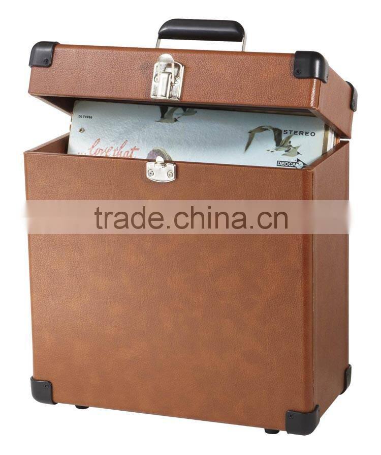 Leather Record Case Carrier for 30+ Albums,300LP Vinyl 7 record flight box,DJ Flight case record box
