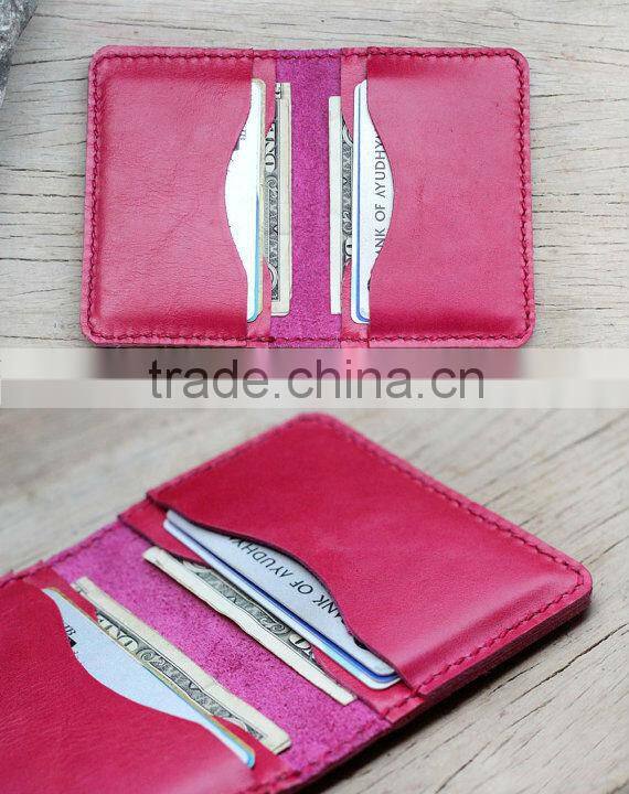 producing elegent red bifold leather card holder high quality and compectitive price from guangzhou china