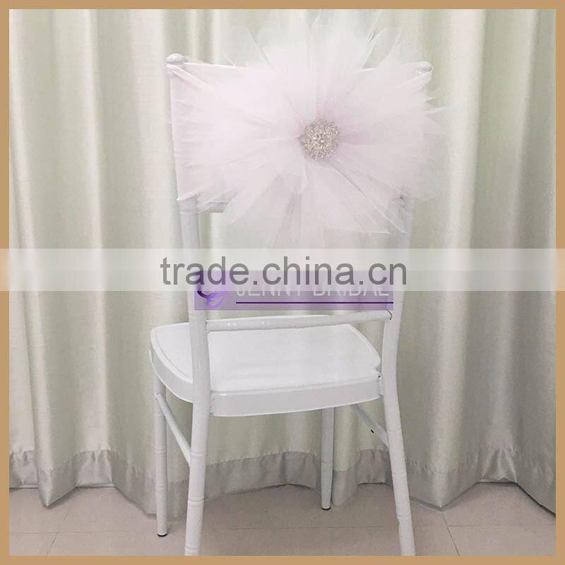 C315D hot sale elegant white tulle flower chair cover chair sash for wedding