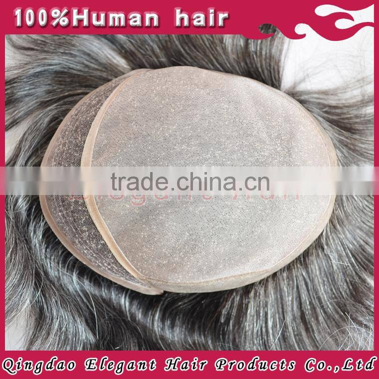 Elegant hair Wholesale Handpicked Natural Luster Human Hair Fine Mono Lace Toupee with pu back and side