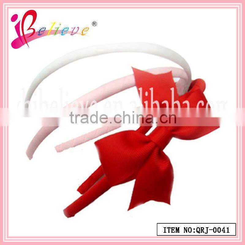 Valentine's day best gifts for girls factory wholesale pink color ribbon large bow headband with heart (QRJ-0042)