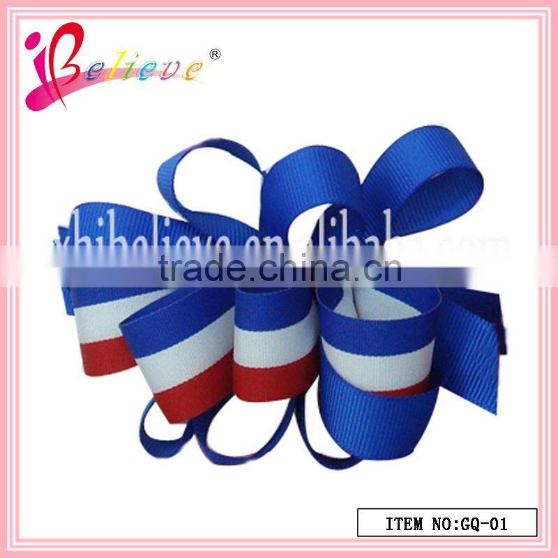 2014 Best selling national flag curly ribbon french barrette hair clips wholesale (GQ-01)
