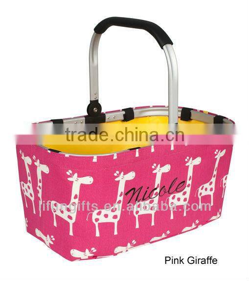 2016 14oz. vinyl coated fabric collapsible market basket with Printed canvas outside