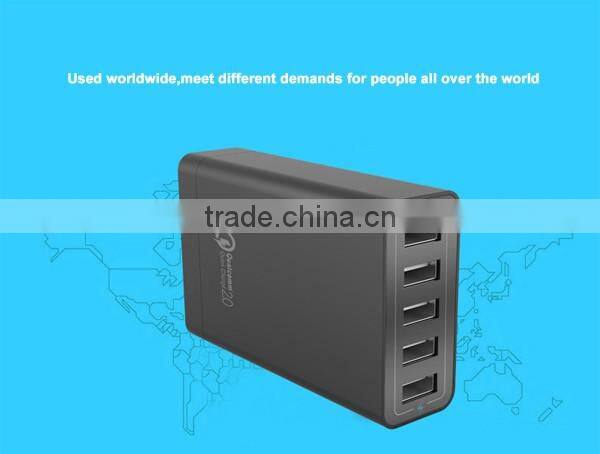 Highpower US EU power cord 5port usb quick charge 2.0 smart charger for mobile phone
