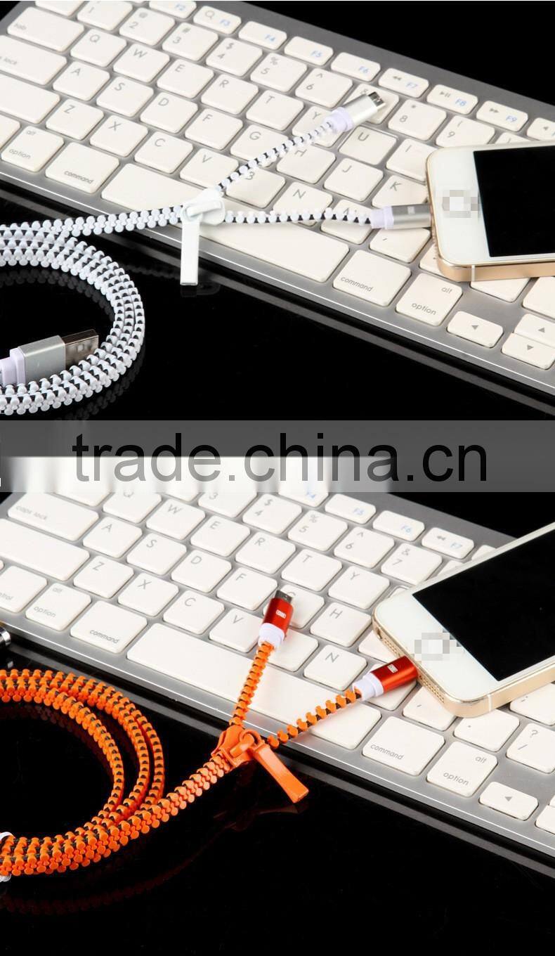 2016 hot 2 in1 Zipper USB Data Charging Cable for iPhone,for Samsung ,for android