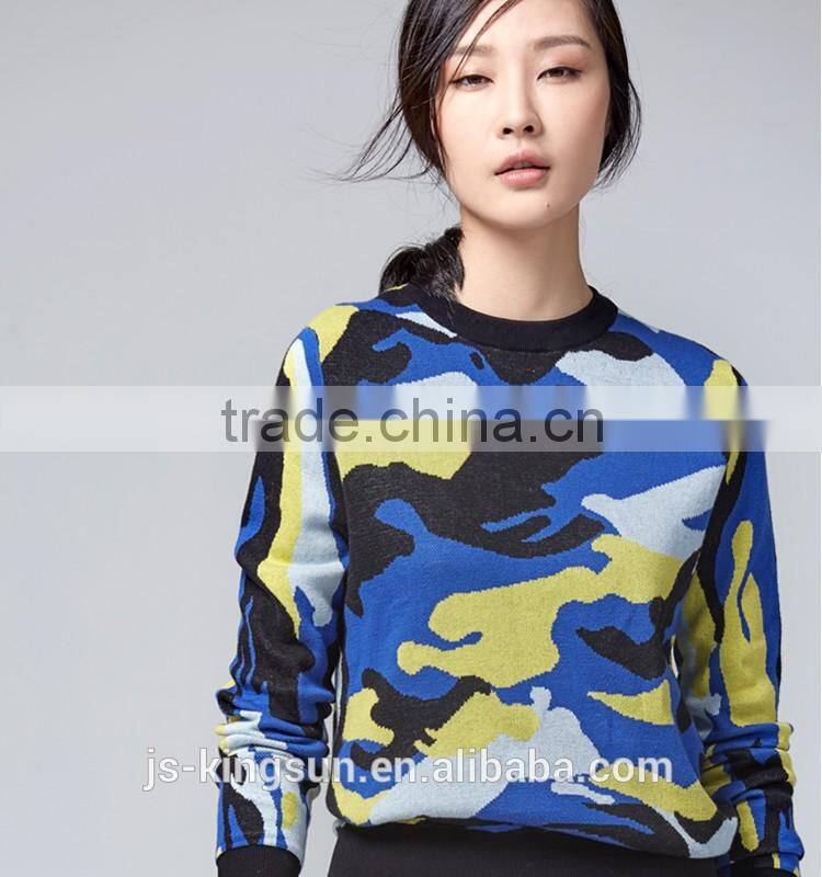 Woman sweater round neck long sleeve newest fashion jacquard pullover