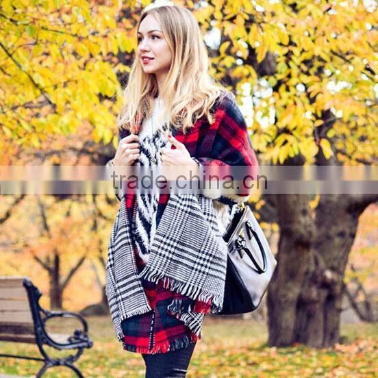 England Oversized Scarf Color Double-sided Plaid Scarf Tippet