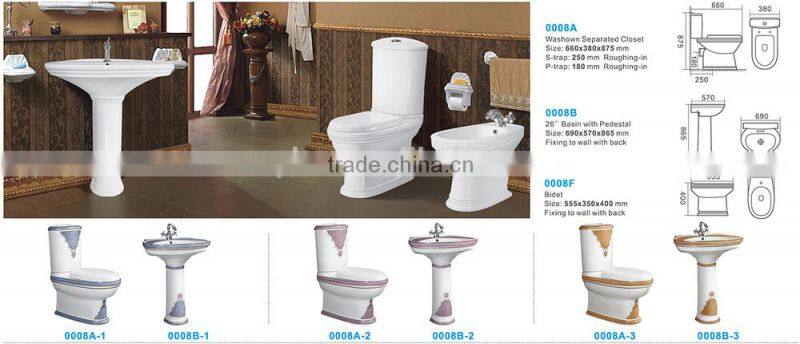Sanitary ware ceramic toilet suite, decoration color two piece toilet