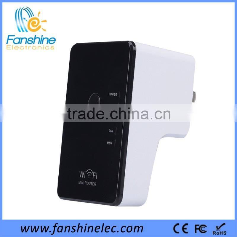 Fanshine 300Mbps Wireless Home Mini Wifi Repeater with 2 Lan Ports and On Off