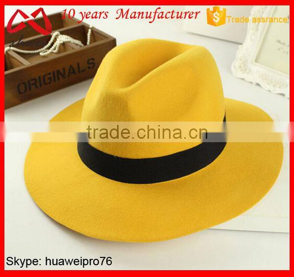 Multi-colors cheap plain blank wide brim wool felt fedora hat fashion custom