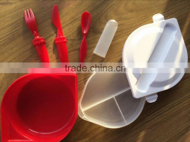 2015 new design colorful eco-friendly plastic lunch box with cutlery set
