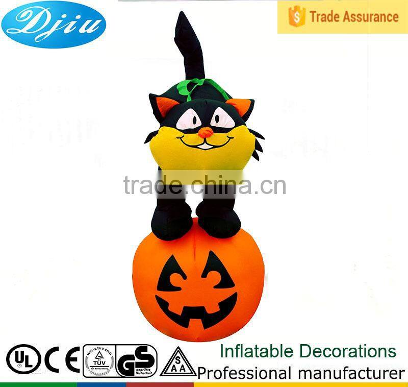 FREE SHIPPING HALLOWEEN BLACK CAT W/PUMPKIN INFLATABLE LIGHTS UP AIRBLOWN TALL