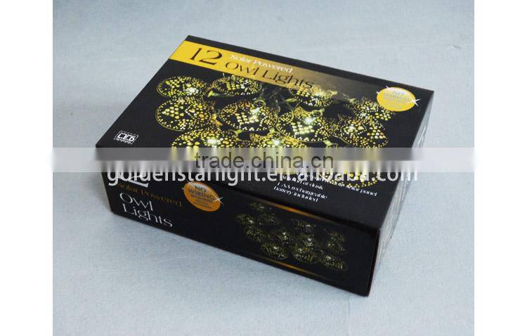 12 Solar Powered Christmas Holiday Led Owl Golden Outdoor String Lighting