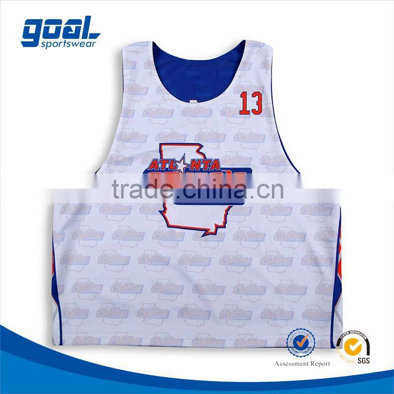 Sublimated profesional new design boys reversible custom lacrosse pinny tops