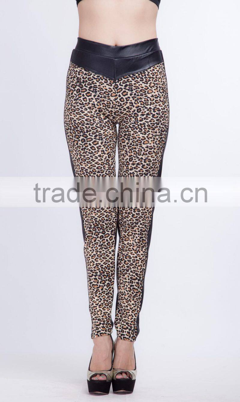Ladies animal printing leather leggings pants