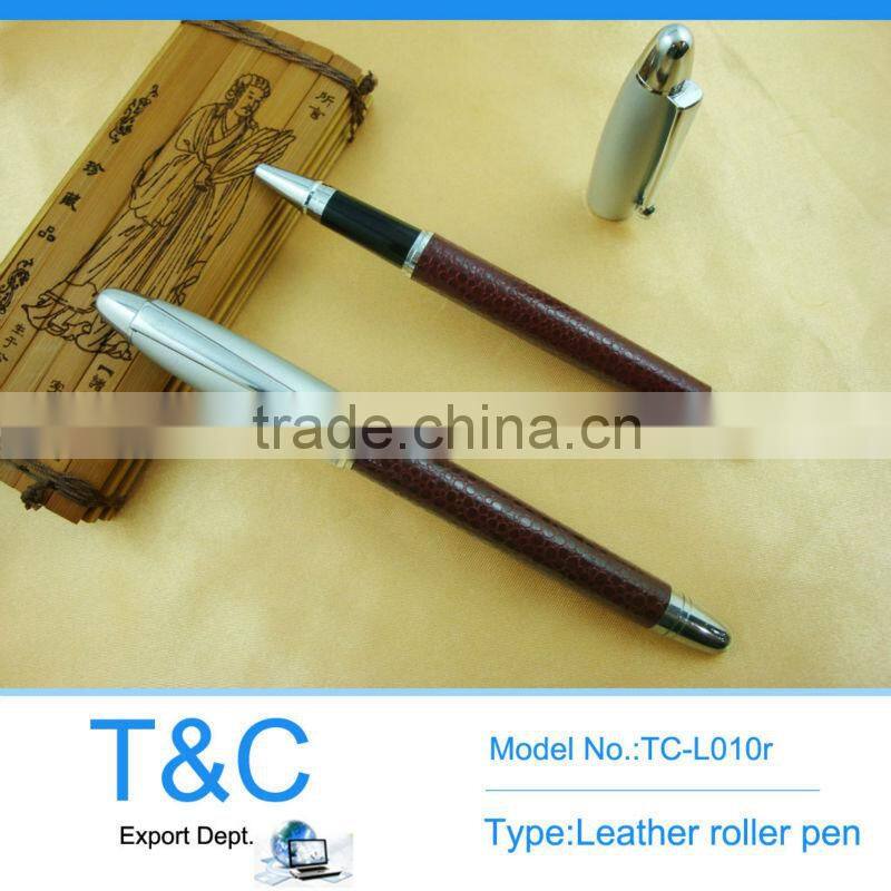 TC-L014b spray silver metal ball pen with no stitching leather