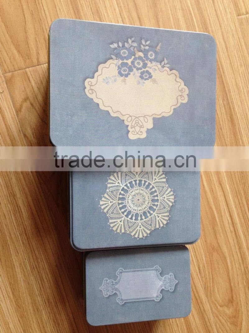 3 piece vintage style rectangular bascuit tin set