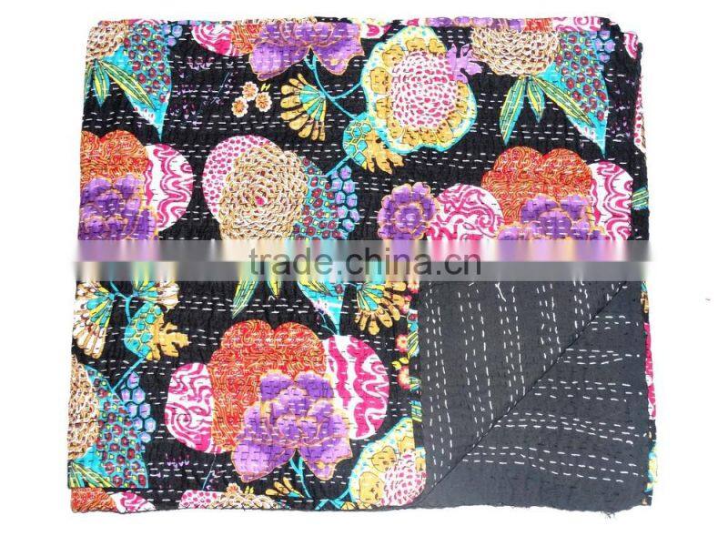 Kantha Bed Covers Online ,Queen Tropicana kantha Quilt In Turquoise Blue