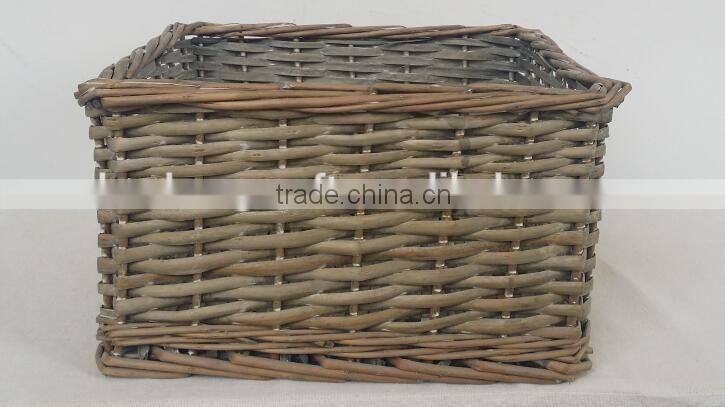 Square Set of 2 White Painted Wicker Baskets