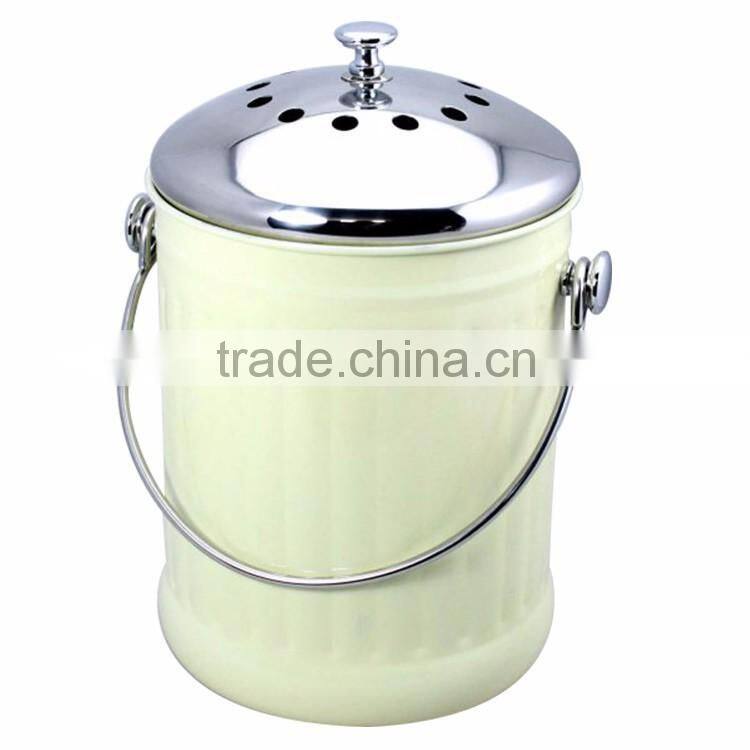 1.0 gallon colorful painting kitchen metal garbage waste bin With Stainless Steel Lid