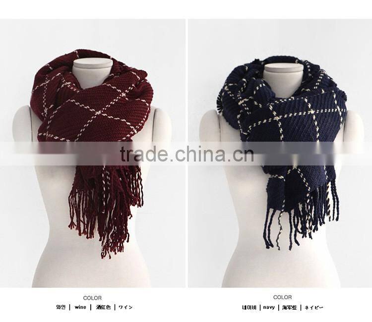Women Ladies Wool Blend Tartan Neck Stole Plaid Grid Tassel Scarf Wrap