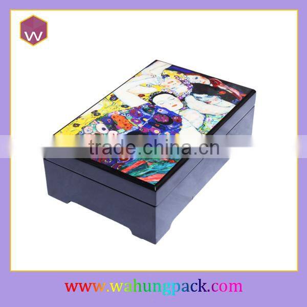 Antique Wood Music Box Glossy Painting Girl's Music Box With Lock Wholesale