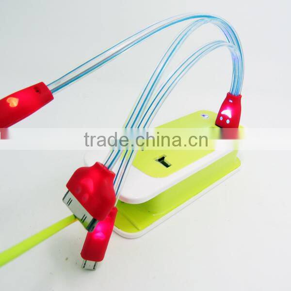 Fashion LED new design USB cable charger for android 3 in 1 multifunction