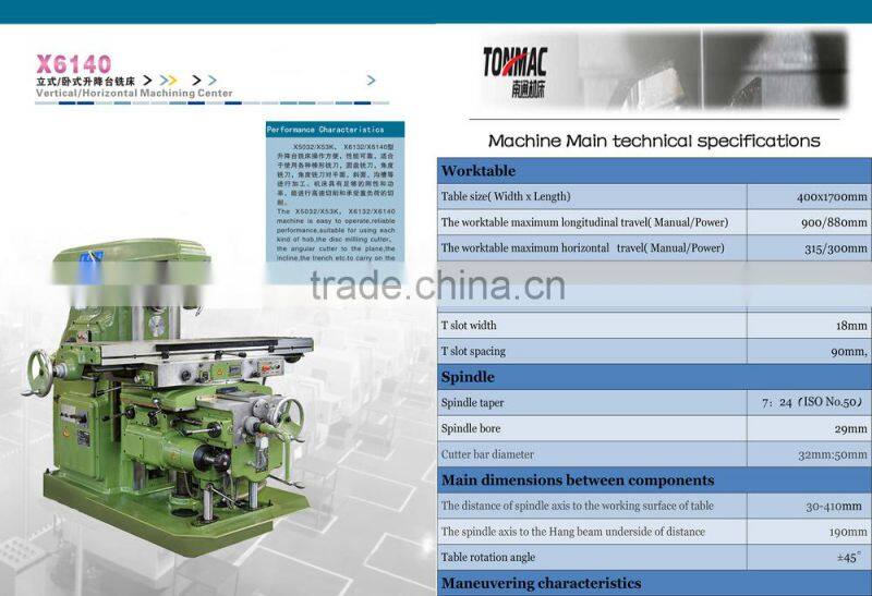 circulating head Horizontal directional Milling Machine X6140 large scale company