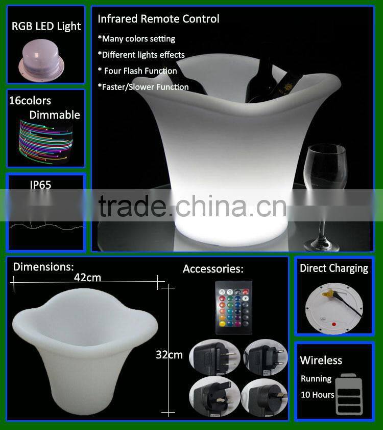 CE Approval Plastic Party Events Club Bar Used Illuminated LED plastic Ice Bucket for beer wine bottle