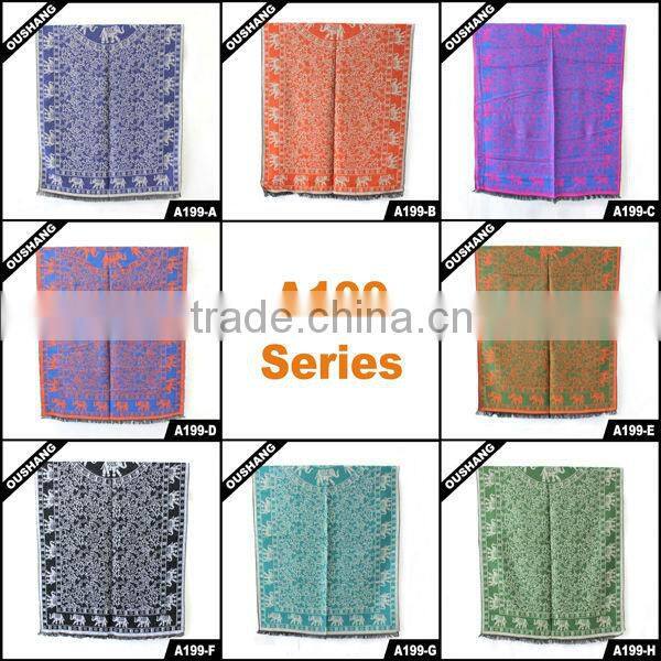 A199-E Green Orange Elephant Rayon Scarves Shawls