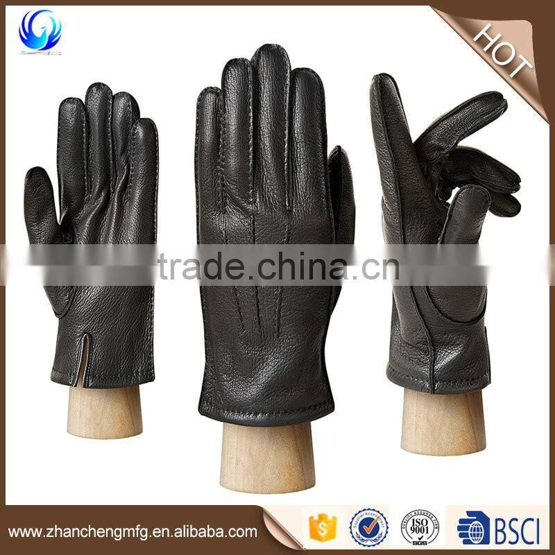 Classic custom winter mens black fleece lined deerskin B grade leather gloves