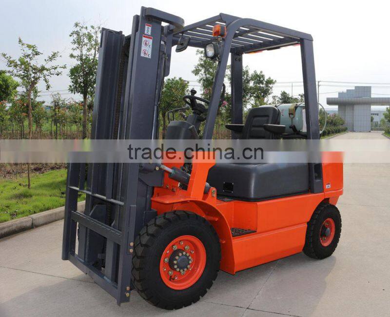 2.5 ton LPG Gasoline hydraulic forklift with 3m full free mast with side shift with Dual Fuel with LPG cylinder