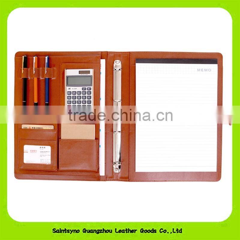 16037 Office a4 genuine leather portfolio business executive padfolio classification folder document clip holder