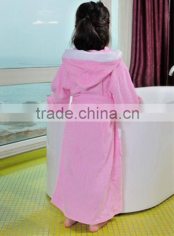 Cheap 100 cotton terry pink toddler girls bathrobes with white border