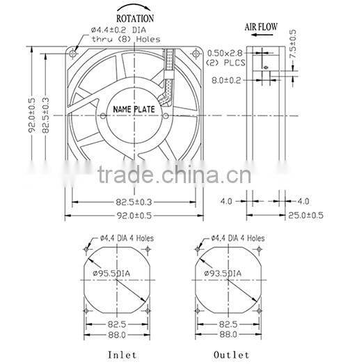 Good quality 92x92x25mm 115v plastic blade AC Axial fan
